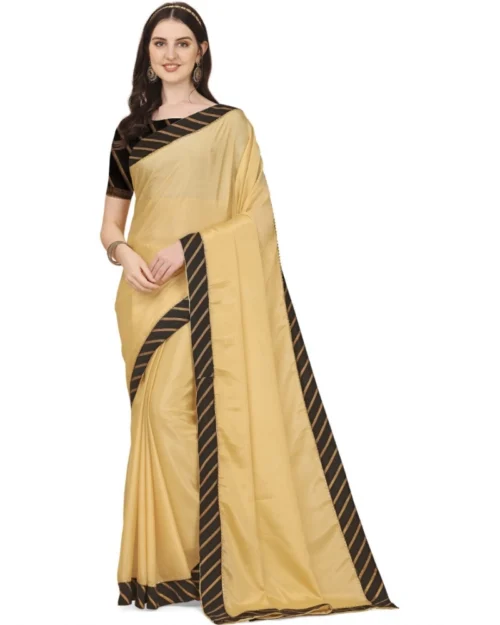 Generic Women's Chiffon Self Design Saree With Unstitched Blouse 5.5Mtr (Yellow)