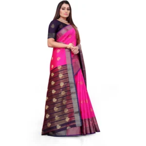 53926096716_8fa8fdb24c_o_d-1000x1000-1.webp Generic Women's Silk Blend Woven Saree With Unstitched Blouse 5.5Mtr (Pink)