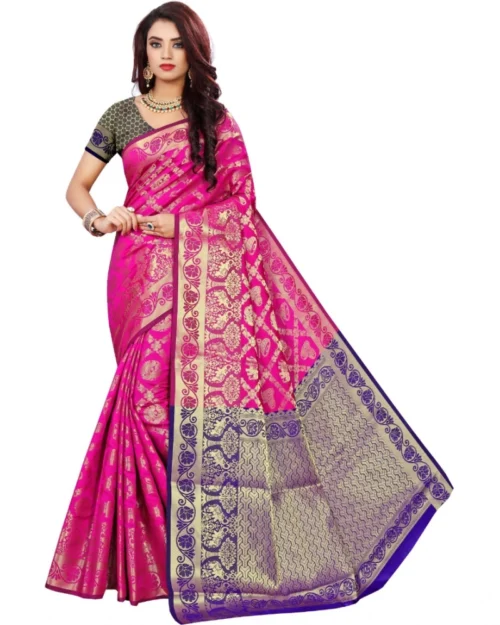 Generic Women's Jacquard Woven Saree With Unstitched Blouse 5.5Mtr (Pink)