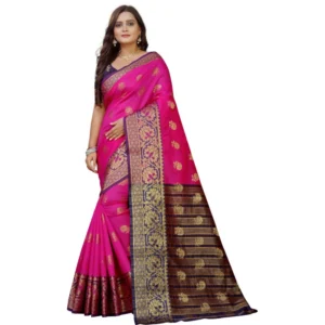 53926100616_76f6364888_o_d-1000x1000-1.webp Generic Women's Silk Blend Woven Saree With Unstitched Blouse 5.5Mtr (Pink-Beige)