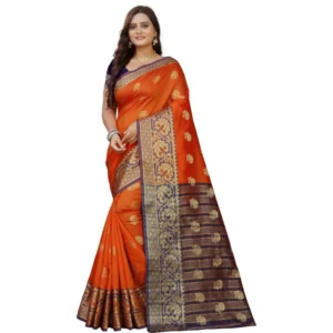 53926100676_81f0d1f27e_o_d-1000x1000-1.webp Generic Women's Silk Blend Woven Saree With Unstitched Blouse 5.5Mtr (Gold-Orange)