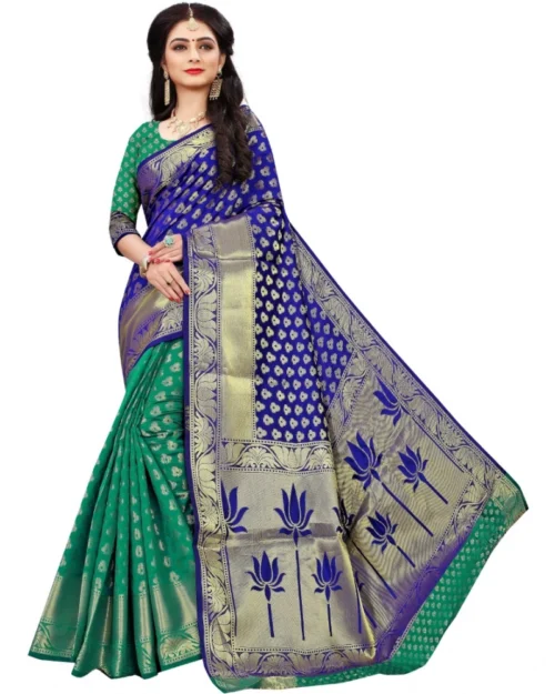 Generic Women's Jacquard Woven Saree With Unstitched Blouse 5.5Mtr (Green)