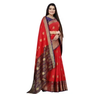 53926103596_5c83290006_o_d-1000x1000-1.webp Generic Women's Silk Blend Woven Saree With Unstitched Blouse 5.5Mtr (Red-Blue)