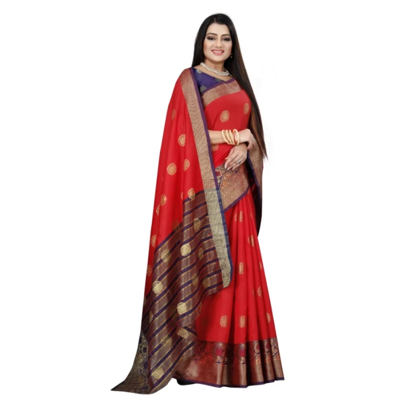 53926103596_5c83290006_o_d-1000x1000-1.webp Generic Women's Silk Blend Woven Saree With Unstitched Blouse 5.5Mtr (Red-Blue)