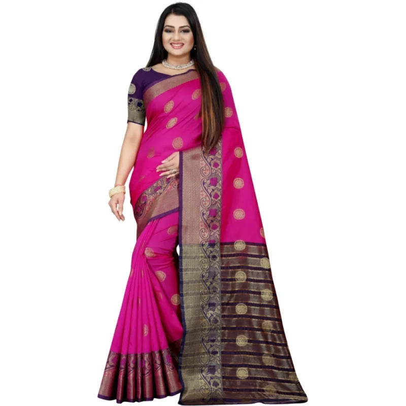 53926103641_b553fff843_o_d-1000x1000-1.webp Generic Women's Silk Blend Woven Saree With Unstitched Blouse 5.5Mtr (Blue-Pink)