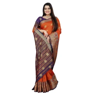 53926103651_23f6de498e_o_d-1000x1000-1.webp Generic Women's Silk Blend Woven Saree With Unstitched Blouse 5.5Mtr (Blue-Orange)