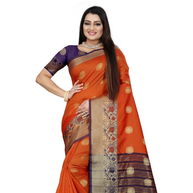 53926103656_ce59ce75f4_o_d-1000x1000-1.webp Generic Women's Silk Blend Woven Saree With Unstitched Blouse 5.5Mtr (Blue-Orange)