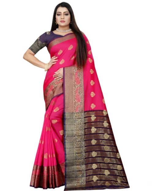 Generic Women's Silk Blend Woven Saree With Unstitched Blouse 5.5Mtr (Purple-Pink)