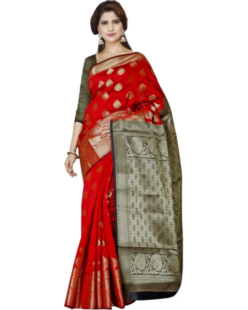 Generic Women's Jacquard Woven Saree With Unstitched Blouse 5.5Mtr (Red)