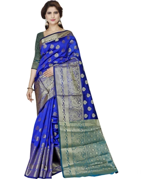 Generic Women's Jacquard Woven Saree With Unstitched Blouse 5.5Mtr (Multicolor)