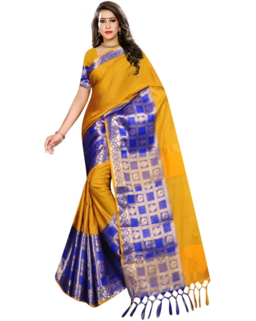 Generic Women's Jacquard Woven Saree With Unstitched Blouse 5.5Mtr (Mustard)