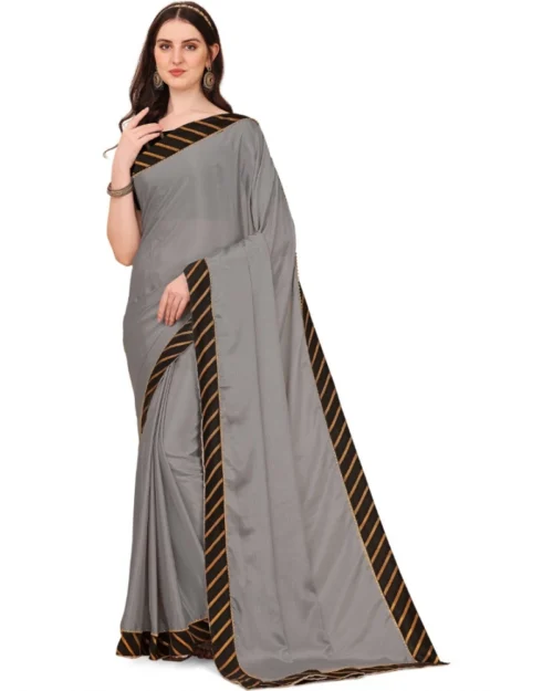 Generic Women's Chiffon Self Design Saree With Unstitched Blouse 5.5Mtr (Silver)