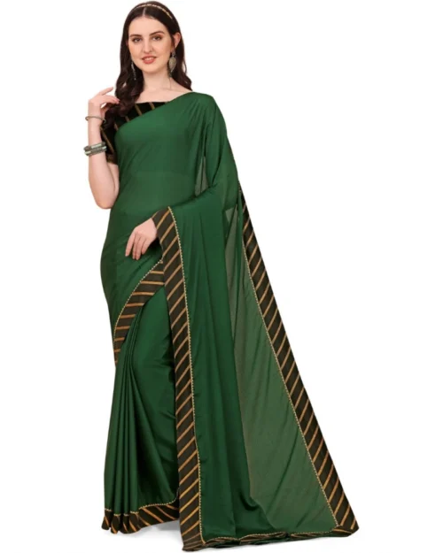 Generic Women's Chiffon Self Design Saree With Unstitched Blouse 5.5Mtr (Green)