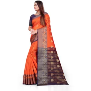 53926344788_0c12013b3d_o_d-1000x1000-1.webp Generic Women's Silk Blend Woven Saree With Unstitched Blouse 5.5Mtr (Orange)
