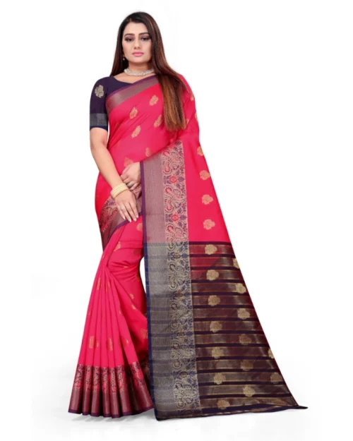 Generic Women's Silk Blend Woven Saree With Unstitched Blouse 5.5Mtr (Multicolor)