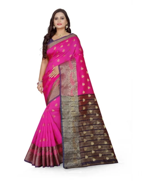 Generic Women's Jacquard Woven Saree With Unstitched Blouse 5.5Mtr (Pink)