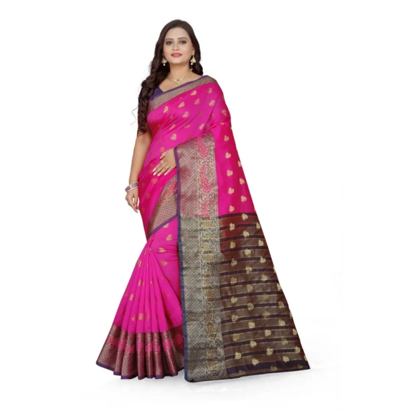 53926344893_817acc23cd_o_d-1000x1000-1.webp Generic Women's Jacquard Woven Saree With Unstitched Blouse 5.5Mtr (Pink)