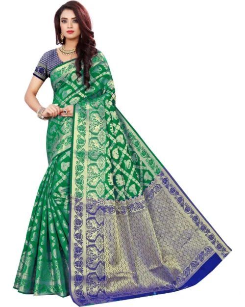 Generic Women's Jacquard Woven Saree With Unstitched Blouse 5.5Mtr (Green)