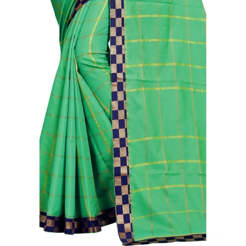 53926348528_1955710342_o_d-1000x1000-1.webp Generic Women's Cotton Silk Checkered Saree With Unstitched Blouse 5.5Mtr (Green)