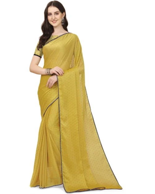 Generic Women's Silk Blend Embellished Saree With Unstitched Blouse 5.5Mtr (Mustard)