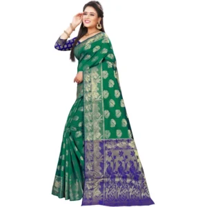53926442084_6ef722ecb3_o_d-1000x1000-1.webp Generic Women's Jacquard Woven Saree With Unstitched Blouse 5.5Mtr (Green)