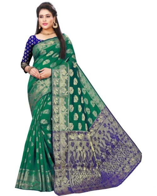 Generic Women's Jacquard Woven Saree With Unstitched Blouse 5.5Mtr (Green)