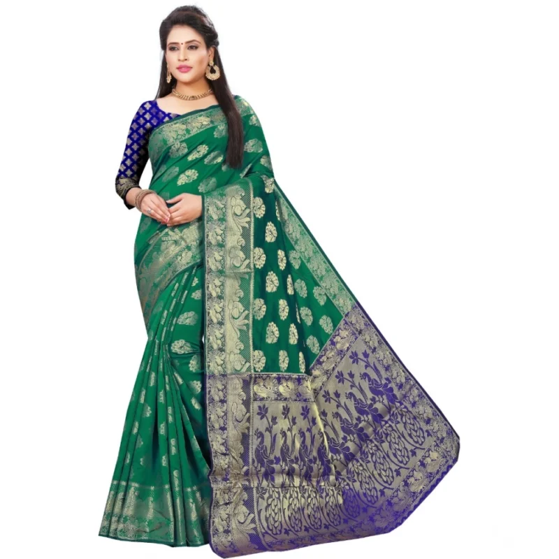 53926442114_bfca20a168_o_d-1000x1000-1.webp Generic Women's Jacquard Woven Saree With Unstitched Blouse 5.5Mtr (Green)
