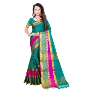 53926442204_e1b64f41a4_o_d-1000x1000-1.webp Generic Women's Jacquard Woven Saree With Unstitched Blouse 5.5Mtr (Dark Green)