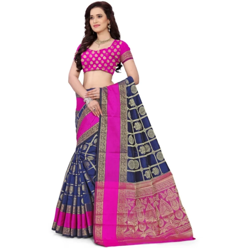 53926444789_f4cd913ecc_o_d-1000x1000-1.webp Generic Women's Jacquard Woven Saree With Unstitched Blouse 5.5Mtr (Blue)