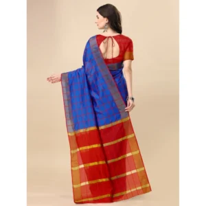 53926444984_fceef62ef1_o_d-1000x1000-1.webp Generic Women's Cotton Silk Checkered Saree With Unstitched Blouse 5.5Mtr (Blue)