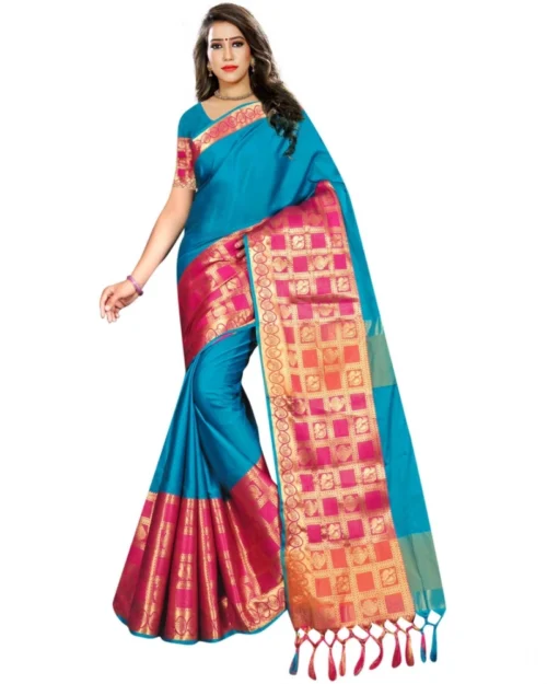 Generic Women's Jacquard Woven Saree With Unstitched Blouse 5.5Mtr (Multicolor)