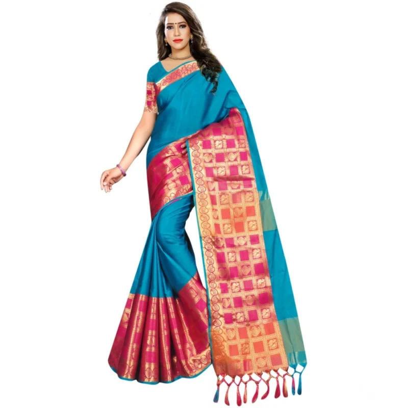 53926447304_08fcf637a0_o_d-1000x1000-1.webp Generic Women's Jacquard Woven Saree With Unstitched Blouse 5.5Mtr (Multicolor)