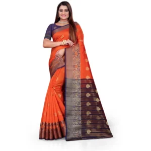 53926450689_170cfe8186_o_d-1000x1000-1.webp Generic Women's Silk Blend Woven Saree With Unstitched Blouse 5.5Mtr (Orange)