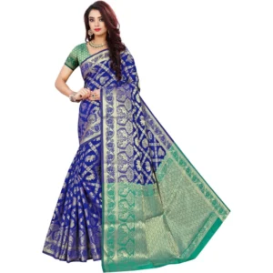 53926452739_f57cd75589_o_d-1000x1000-1.webp Generic Women's Jacquard Woven Saree With Unstitched Blouse 5.5Mtr (Blue)