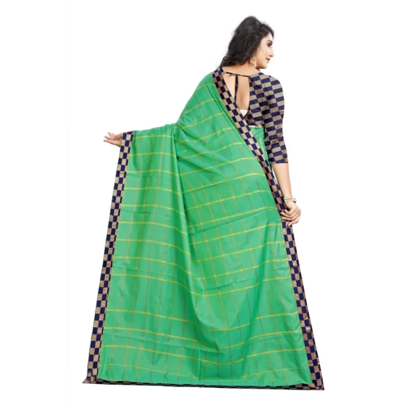 53926454649_5616b68a55_o_d-1000x1000-1.webp Generic Women's Cotton Silk Checkered Saree With Unstitched Blouse 5.5Mtr (Green)