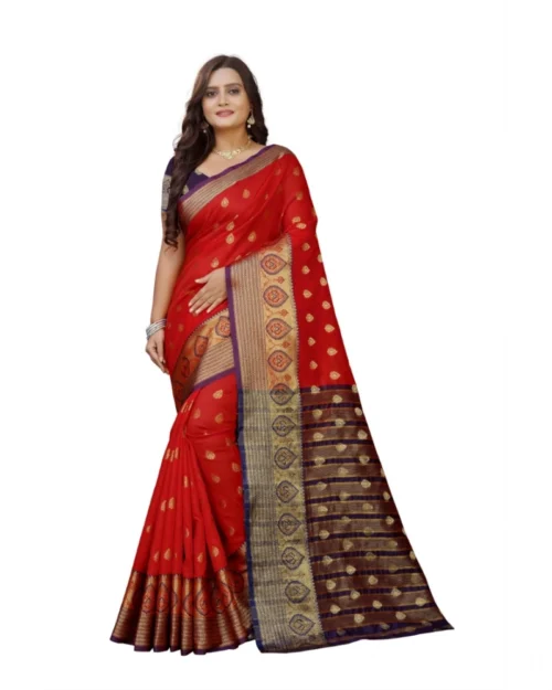 Generic Women's Silk Blend Woven Saree With Unstitched Blouse 5.5Mtr (Purple-Red)