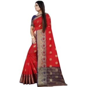 53926457229_a63b750e6f_o_d-1000x1000-1.webp Generic Women's Silk Blend Woven Saree With Unstitched Blouse 5.5Mtr (Red-Blue)