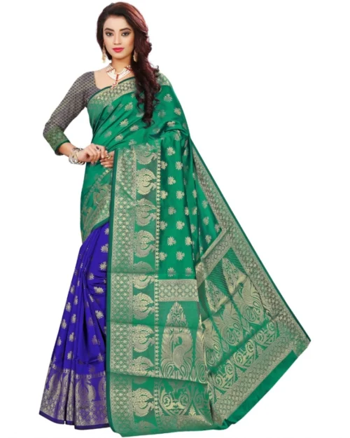 Generic Women's Jacquard Woven Saree With Unstitched Blouse 5.5Mtr (Green)
