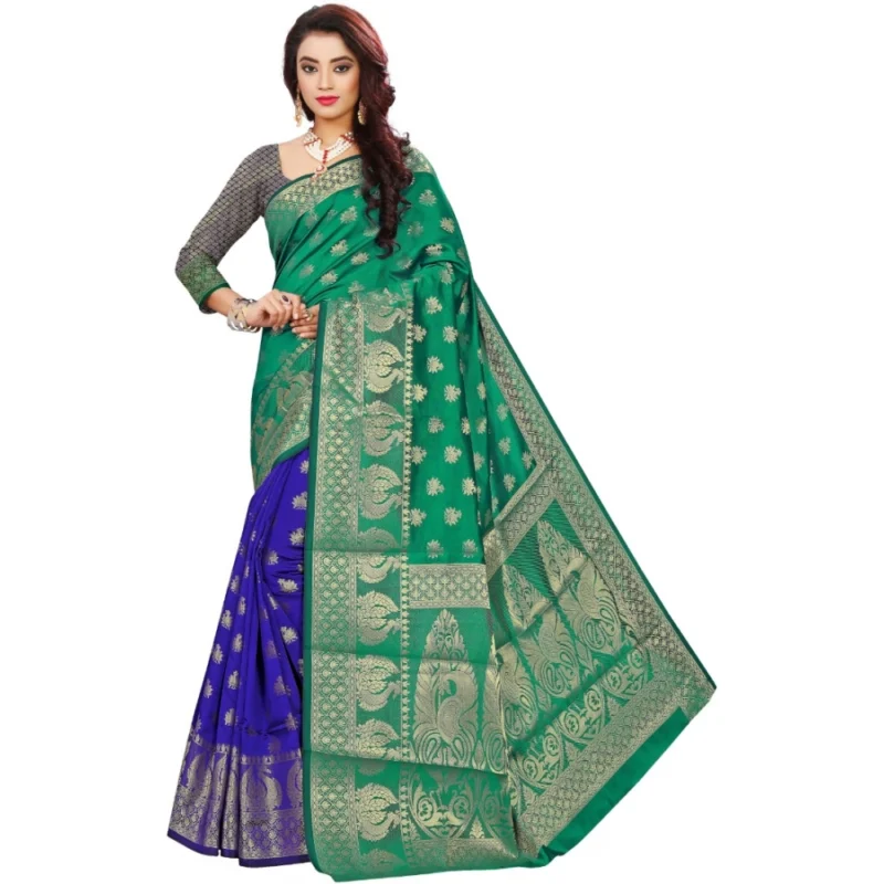 53926462374_7bd2557b75_o_d-1000x1000-1.webp Generic Women's Jacquard Woven Saree With Unstitched Blouse 5.5Mtr (Green)