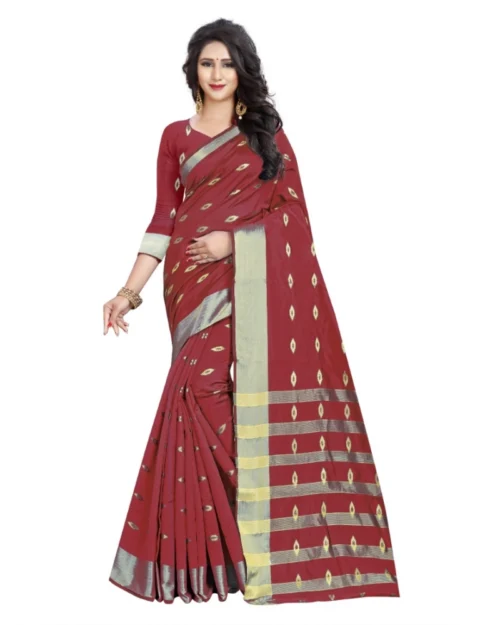 Generic Women's Silk Blend Woven Saree With Unstitched Blouse 5.5Mtr (Red)
