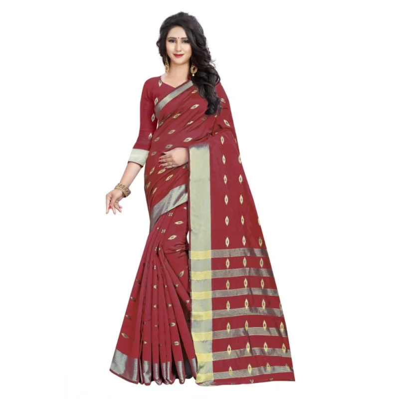 53926545275_183c5749c2_o_d-1000x1000-1.webp Generic Women's Silk Blend Woven Saree With Unstitched Blouse 5.5Mtr (Red)