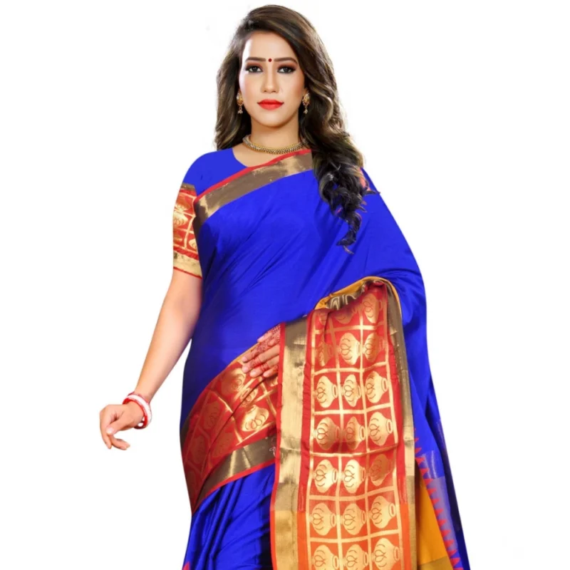 53926545365_b01352cf55_o_d-1000x1000-1.webp Generic Women's Jacquard Woven Saree With Unstitched Blouse 5.5Mtr (Blue)