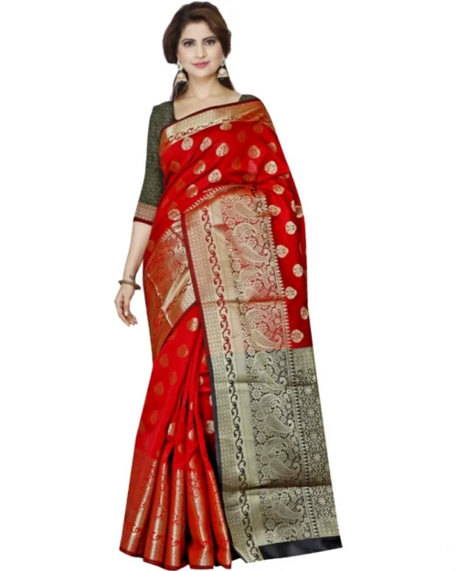 Generic Women's Jacquard Woven Saree With Unstitched Blouse 5.5Mtr (Red)