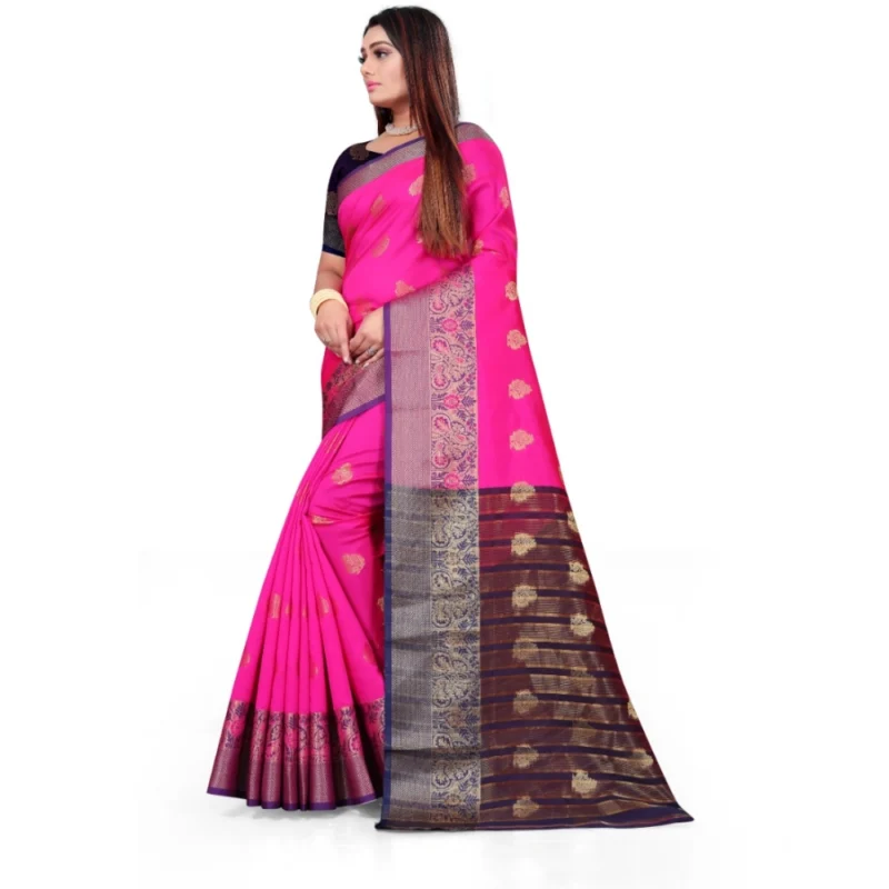 53926548790_a221a26e6e_o_d-1000x1000-1.webp Generic Women's Silk Blend Woven Saree With Unstitched Blouse 5.5Mtr (Pink)