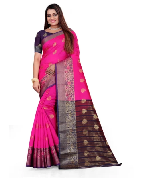 Generic Women's Silk Blend Woven Saree With Unstitched Blouse 5.5Mtr (Pink)