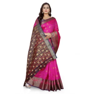53926548885_c6e62884c1_o_d-1000x1000-1.webp Generic Women's Jacquard Woven Saree With Unstitched Blouse 5.5Mtr (Pink)