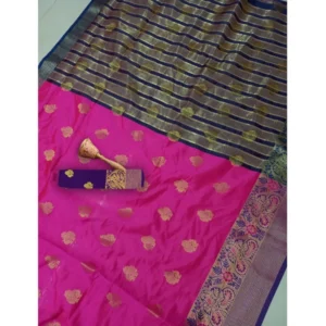 53926549140_2061742395_o_d-1000x1000-1.webp Generic Women's Silk Blend Woven Saree With Unstitched Blouse 5.5Mtr (Pink)