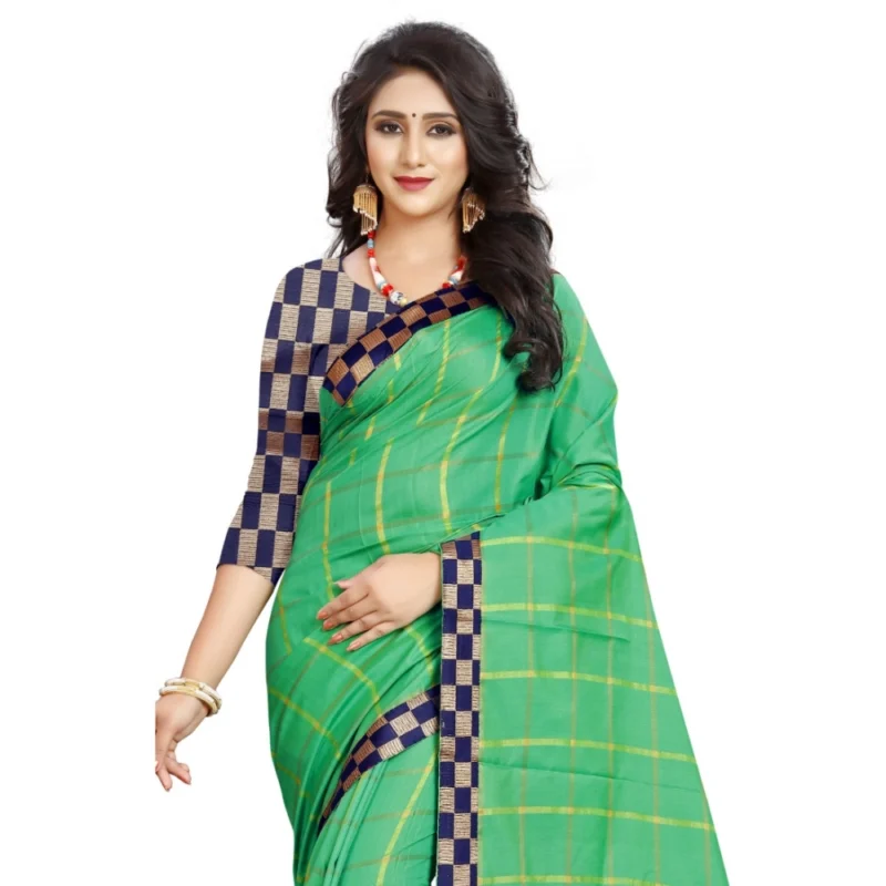 53926552845_d3cc71b0f1_o_d-1000x1000-1.webp Generic Women's Cotton Silk Checkered Saree With Unstitched Blouse 5.5Mtr (Green)
