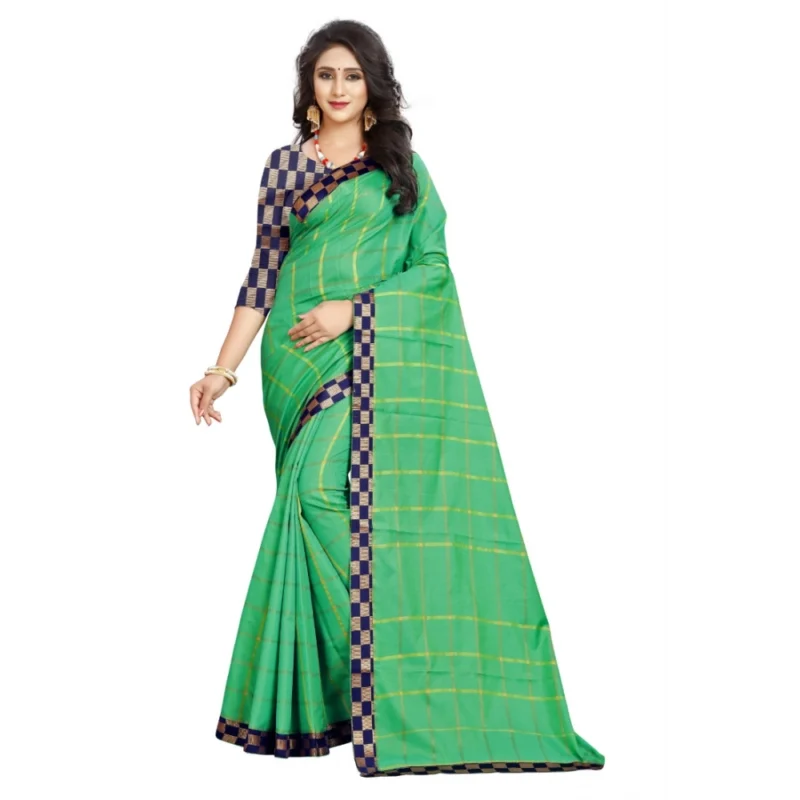 53926552860_f78f499597_o_d-1000x1000-1.webp Generic Women's Cotton Silk Checkered Saree With Unstitched Blouse 5.5Mtr (Green)