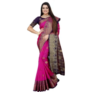 53926555565_344b4f2528_o_d-1000x1000-1.webp Generic Women's Silk Blend Woven Saree With Unstitched Blouse 5.5Mtr (Blue-Pink)